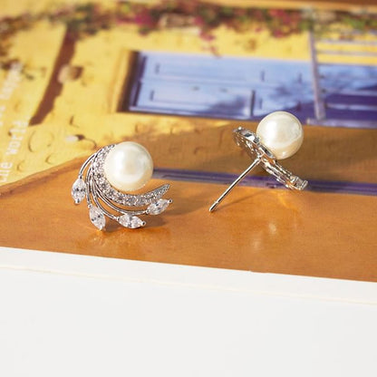 Faux Pearl Rhinestone Stud Earring / Clip On Earring