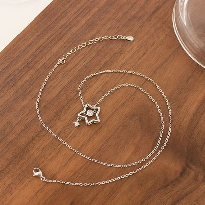 Star / Faux Pearl / Rhinestone Pendant Necklace