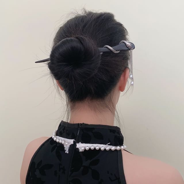 Snake Faux Pearl Fringed Hair Stick