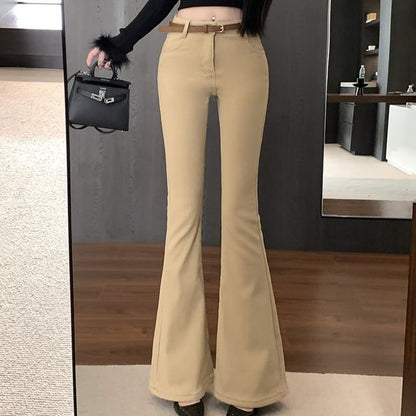 High Waist Plain Flared Pants