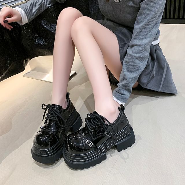 Platform Lettering Buckled Lace Up Oxfords