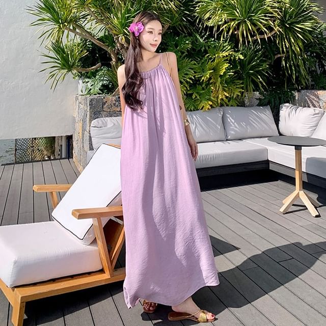 Spaghetti Strap Ruched Tunic Maxi Dress