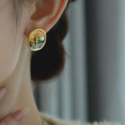 Faux Pearl Enamel Stud Earring / Clip On Earring