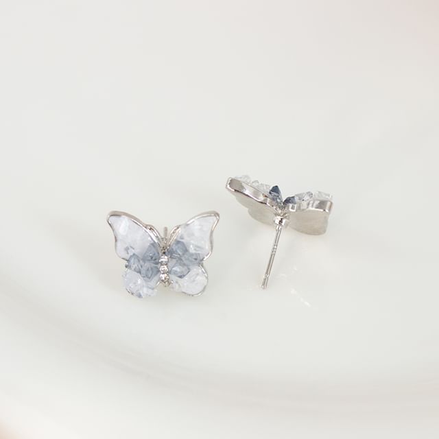 Rhinestone Butterfly Stud Earring / Clip On Earring