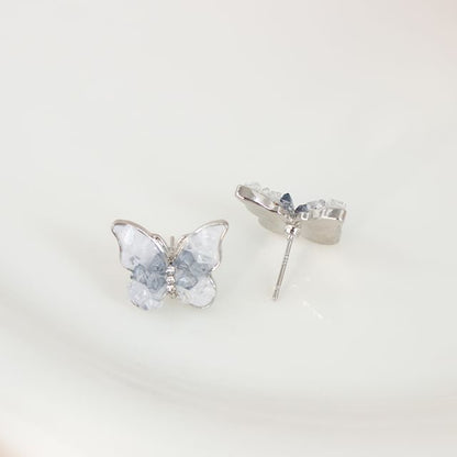 Rhinestone Butterfly Stud Earring / Clip On Earring