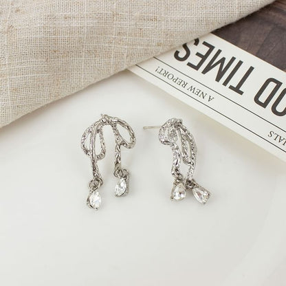 Rhinestone Bow Drop Earring / Clip On Earring