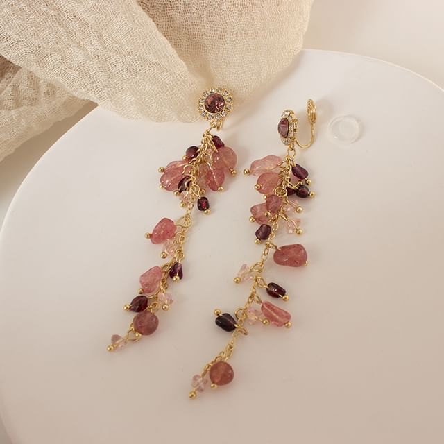 Rhinestone Beaded Drop Earring / Clip On Earring