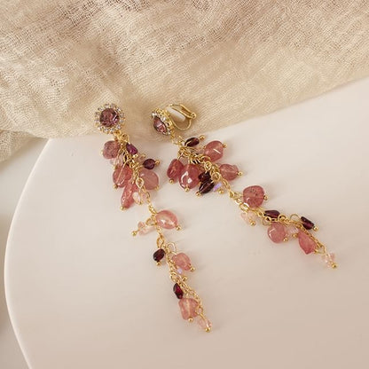 Rhinestone Beaded Drop Earring / Clip On Earring