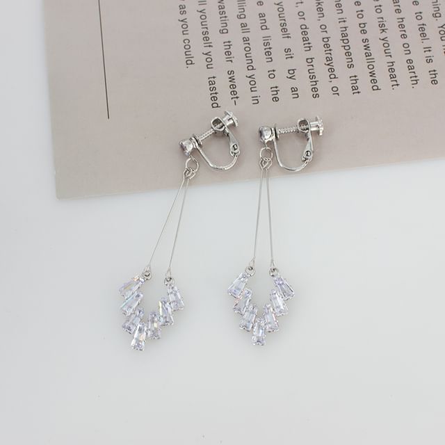 Rhinestone Geometric Drop Earring / Clip On Earring