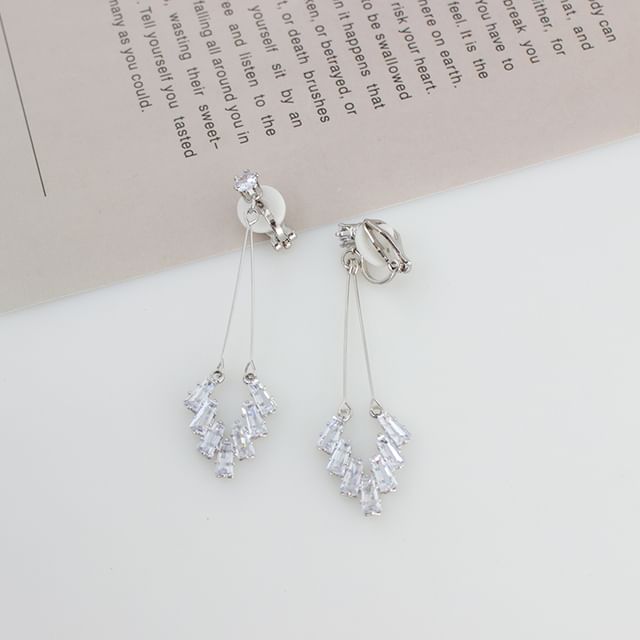 Rhinestone Geometric Drop Earring / Clip On Earring