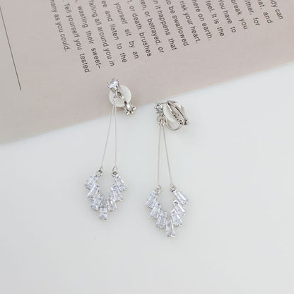 Rhinestone Geometric Drop Earring / Clip On Earring