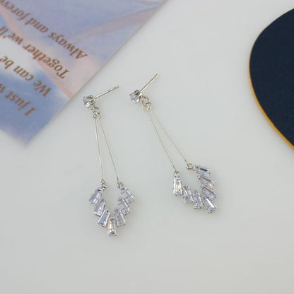 Rhinestone Geometric Drop Earring / Clip On Earring