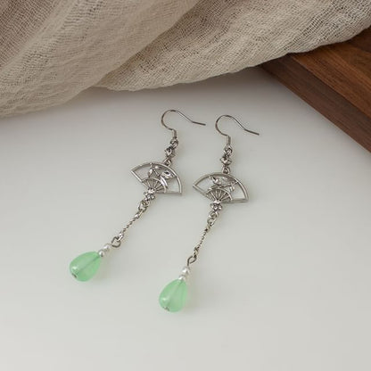 Faux Jade Fan Drop Earring / Clip On Earring
