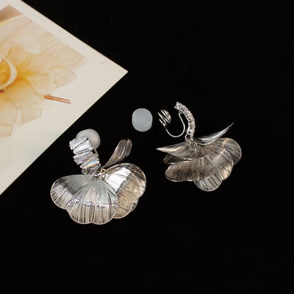 Rhinestone Petal Drop Earring / Clip On Earring