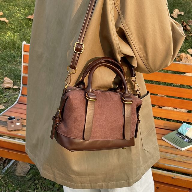 Top Handle Plain Faux Suede Crossbody Bag