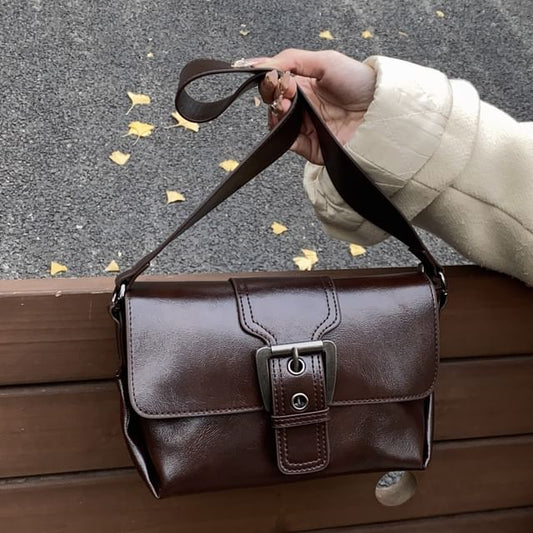 Plain Buckled Faux Leather Flap Crossbody Bag