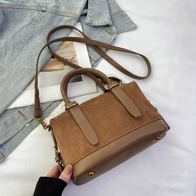 Top Handle Plain Faux Suede Crossbody Bag
