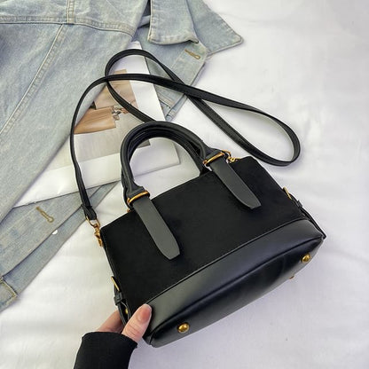 Top Handle Plain Faux Suede Crossbody Bag
