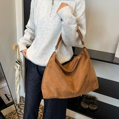 Plain Faux Suede Tote Bag