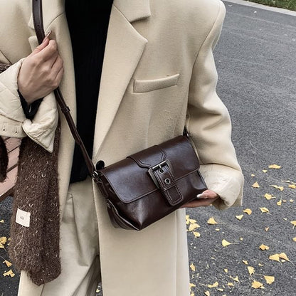 Plain Buckled Faux Leather Flap Crossbody Bag