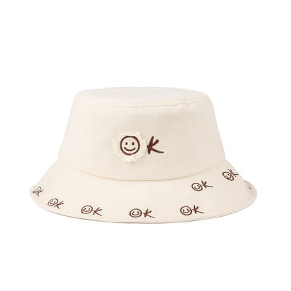 Embroidered Smiley Hat Bucket Face