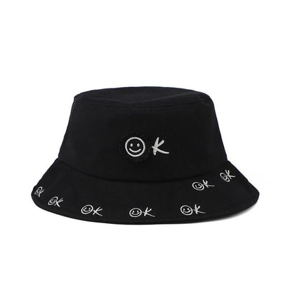 Embroidered Smiley Hat Bucket Face