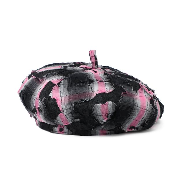 Plaid Distressed Beret