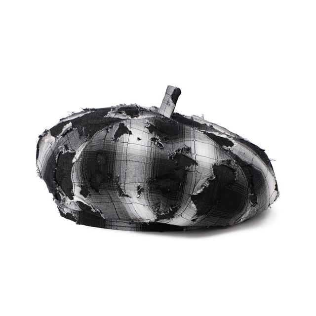 Plaid Distressed Beret