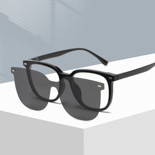 Square Glasses with Clip On Sunglasses