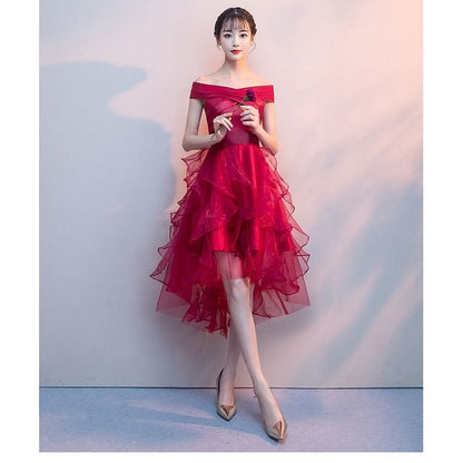 Off-Shoulder Plain Ruffle High Low A-Line Cocktail Dress