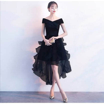 Off-Shoulder Plain Ruffle High Low A-Line Cocktail Dress