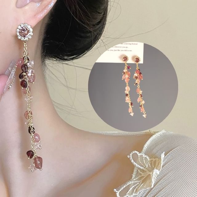 Rhinestone Beaded Drop Earring / Clip On Earring