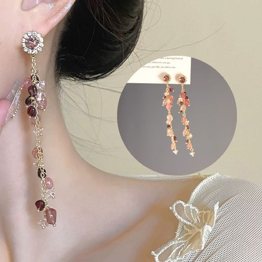 Rhinestone Beaded Drop Earring / Clip On Earring