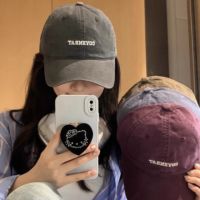 Lettering Embroidered Washed Baseball Cap