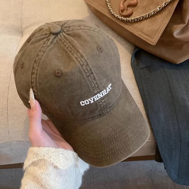 Lettering Embroidered Washed Baseball Cap