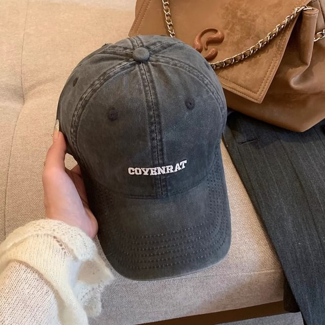 Lettering Embroidered Washed Baseball Cap