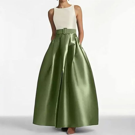 Sleeveless Two Tone A-Line Maxi Dress