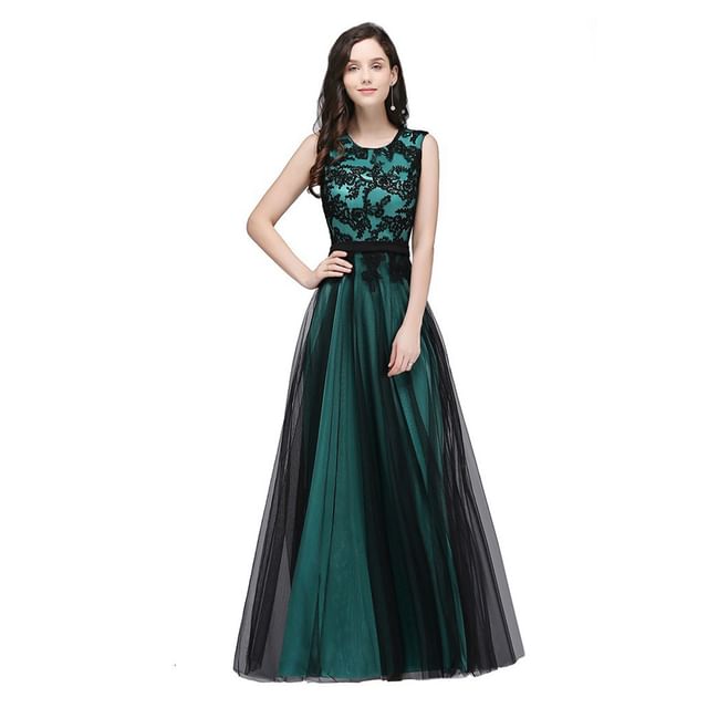 Sleeveless Crewneck Lace A-Line Evening Dress