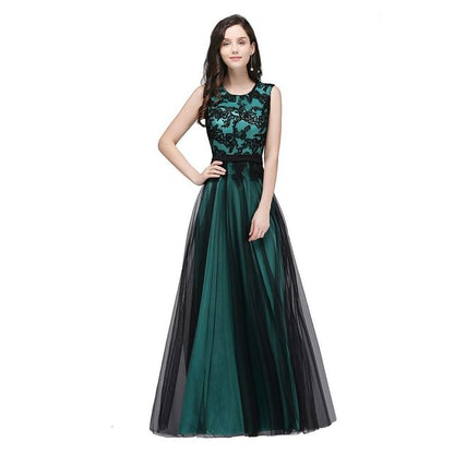Sleeveless Crewneck Lace A-Line Evening Dress