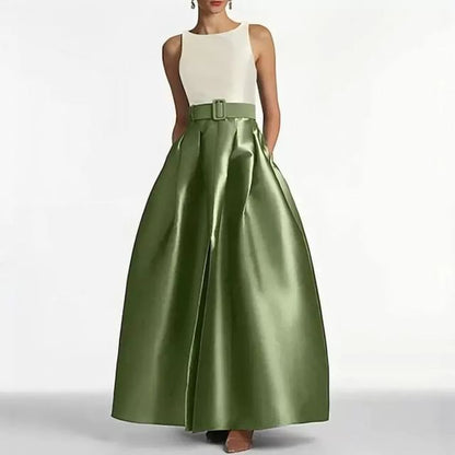 Sleeveless Two Tone A-Line Maxi Dress