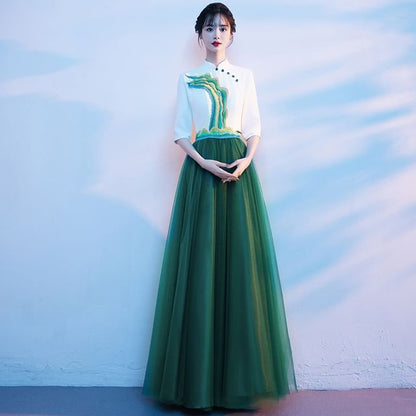 Gown Stand Tone A-Line Collar Short-Sleeve Two Evening