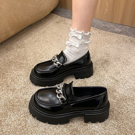 Platform Plain Chain Accent Loafers
