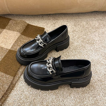 Platform Plain Chain Accent Loafers