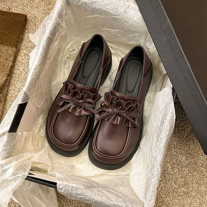 Platform Plain Ruffle Trim Loafers