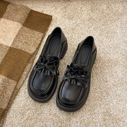 Platform Plain Ruffle Trim Loafers