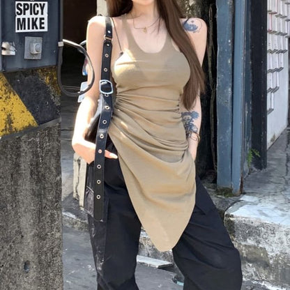 Sleeveless U-Neck Asymmetrical Plain Top