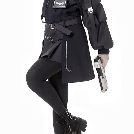 Asymmetric High-Rise Mini Flared Skirt