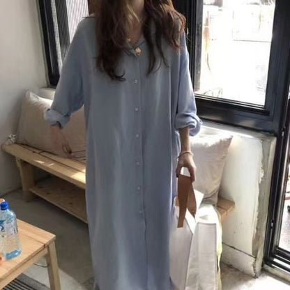 Long Sleeve Plain Shirt Maxi Dress