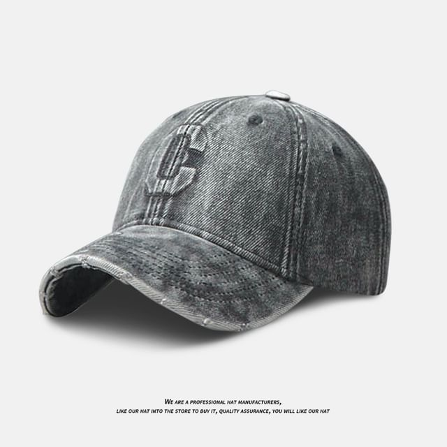 Lettering Embroidered Washed Distressed Denim Baseball Cap