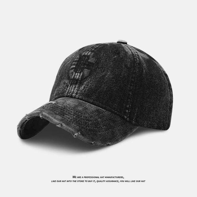 Lettering Embroidered Washed Distressed Denim Baseball Cap